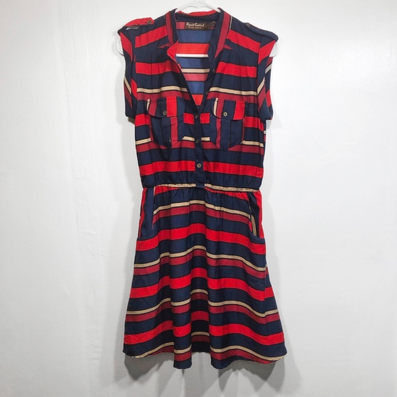 Speed Control Red Navy Striped Dress Pockets M - Picture 1 of 6